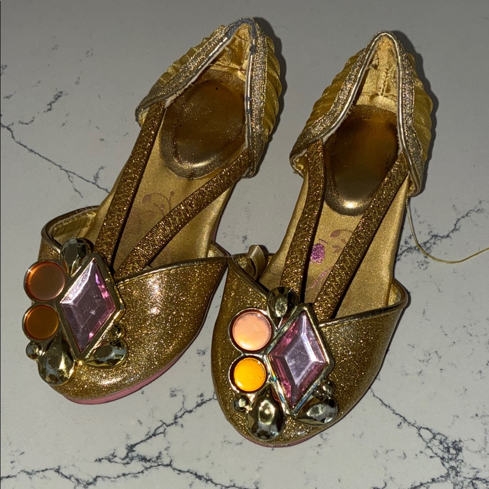 Disney Gold Sparkle Dress Shoes with Pink and Orange Accents
